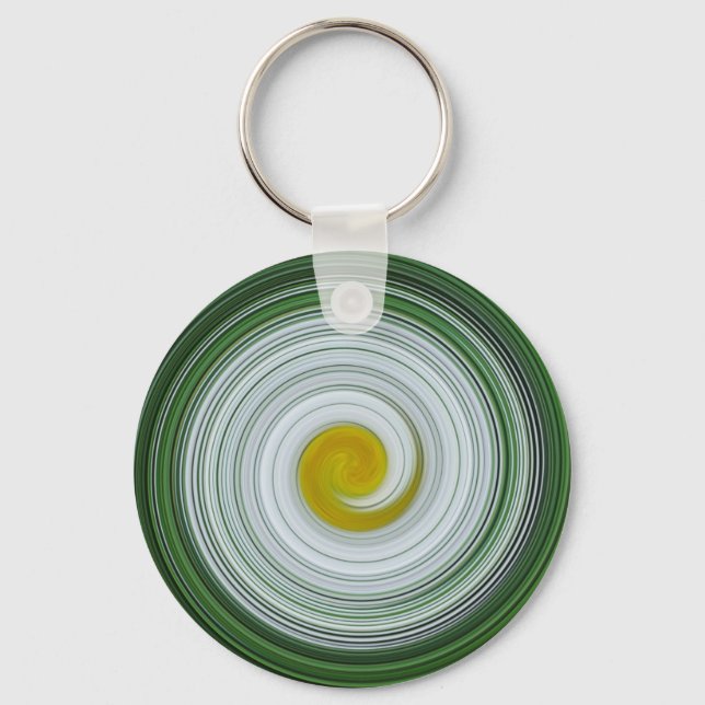 White, yellow, green spiral pattern keychain (Front)