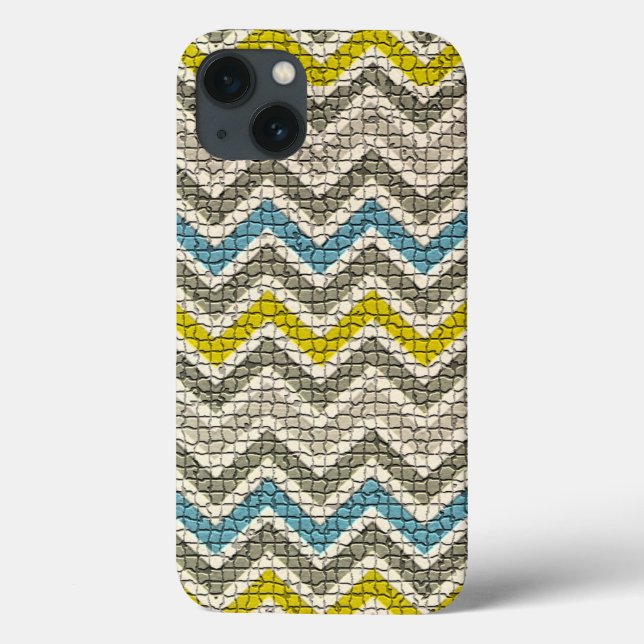 WHITE YELLOW GREY BLUE MOSAIC CHEVRONS Case-Mate iPhone CASE (Back)