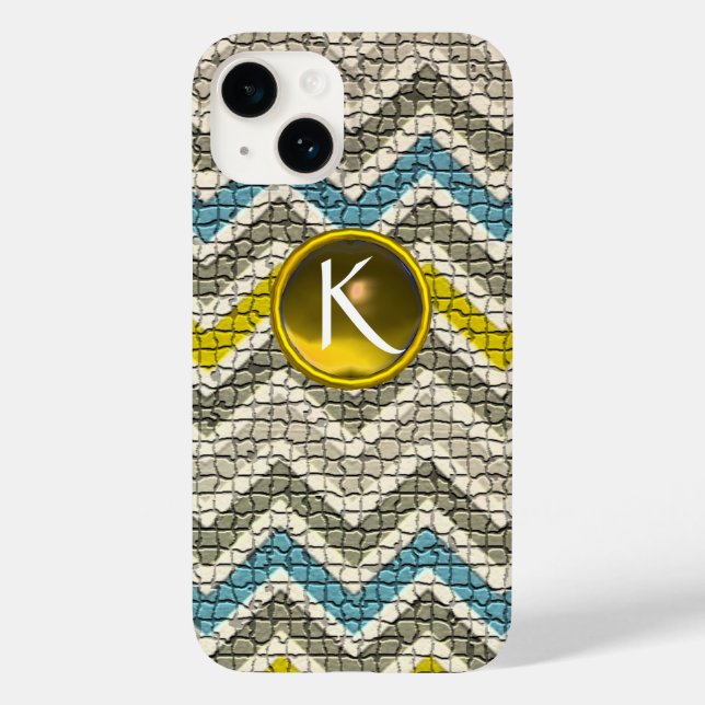 WHITE YELLOW GREY BLUE MOSAIC CHEVRONS GEM MONGRAM Case-Mate iPhone CASE (Back)