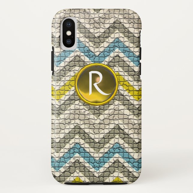 WHITE YELLOW GREY BLUE MOSAIC CHEVRONS GEM MONGRAM Case-Mate iPhone CASE (Back)