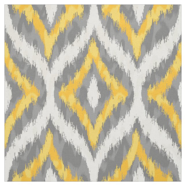 White & Yellow & Grey Quatrefoil Ikat Pattern Fabric (Swatch)