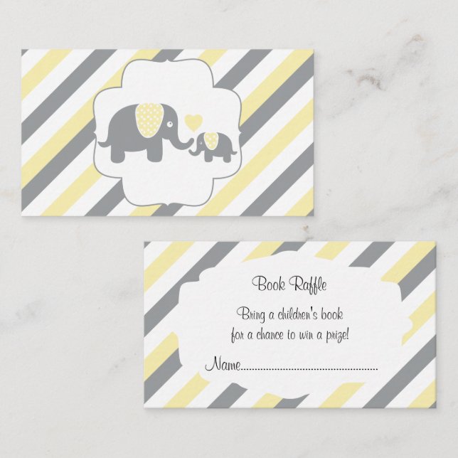 White,Yellow & Grey Stripe Elephants Book Raffle Enclosure Card (Front/Back)
