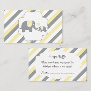 White,Yellow & Grey Stripe Elephants Diaper Raffle Enclosure Card