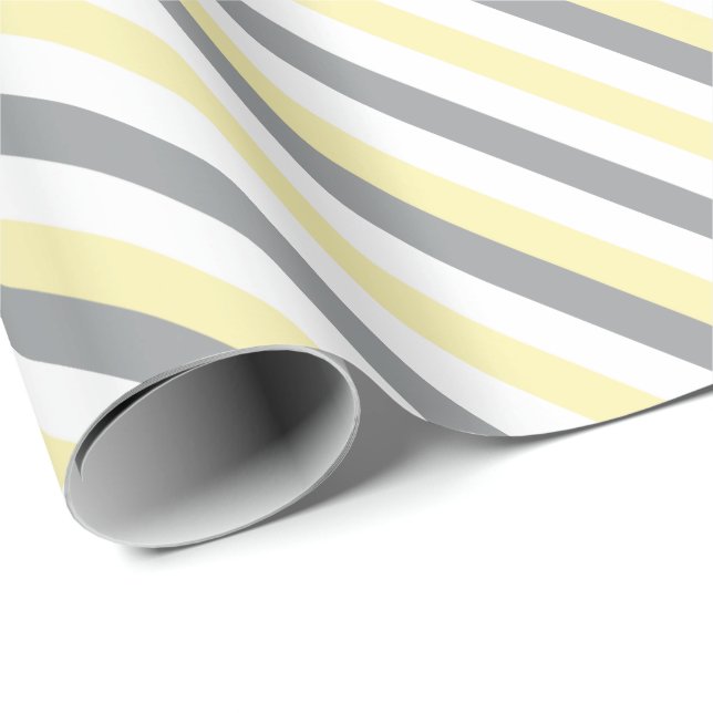 White, Yellow & Grey Stripes Wrapping Paper (Roll Corner)