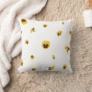 White Yellow Japanese Pansy Floral Pattern Throw Pillow