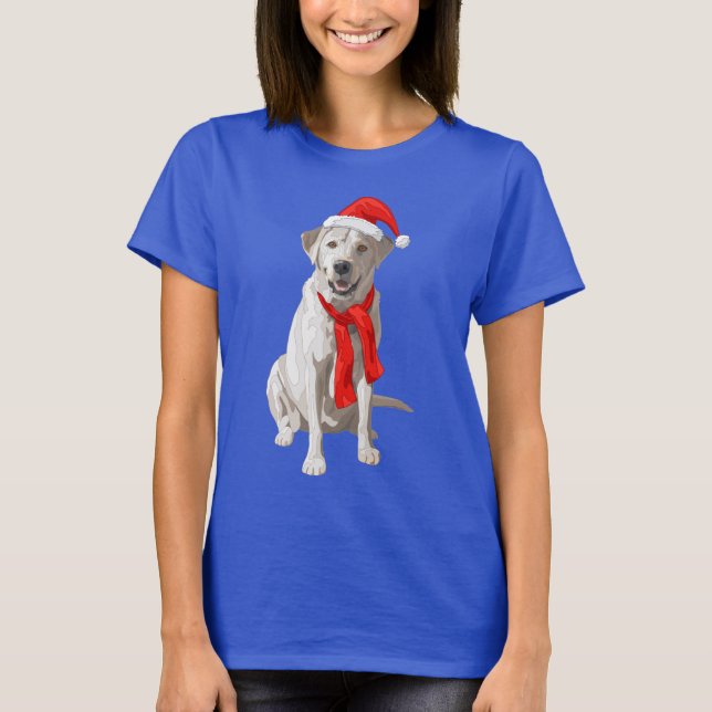 White Yellow Labrador Retriever in Santa Hat T-Shirt (Front)