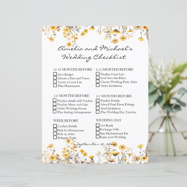 White Yellow Meadow Wildflowers Wedding Checklist (Standing Front)