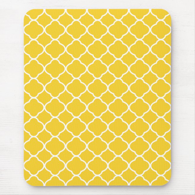 White Yellow Quatrefoil Pattern Mouse Pad (Front)