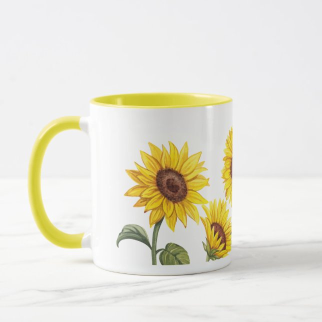 White yellow sunflower mug (Left)