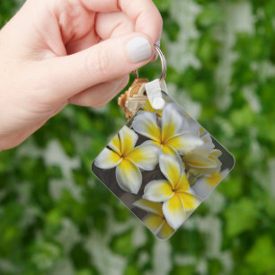 White & Yellow Tropical Plumeria Keychain