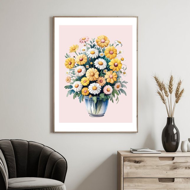 White yellow watercolor daisy bouquet              poster (Creator Uploaded)
