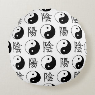 White Yinyang Symbol Chinese Pattern Round Pillow