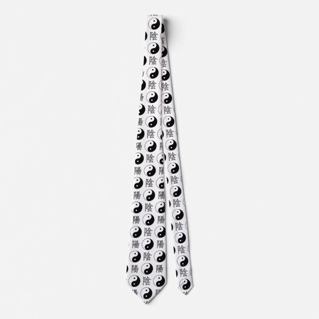 White Yinyang Symbol Chinese Pattern Tie (Front)