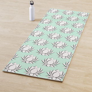 White Yoga mat with lotus flower motive pattern