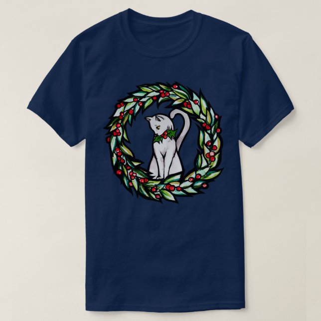 White Yule Cat T-Shirt (Design Front)