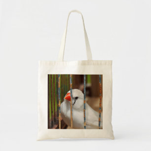 White Zebra Finch Bird in Cage Tote Bag