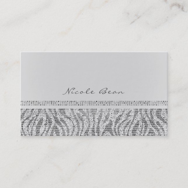 White Zebra Sparkle Sequins Glam Chic Modern Business Card (Front)