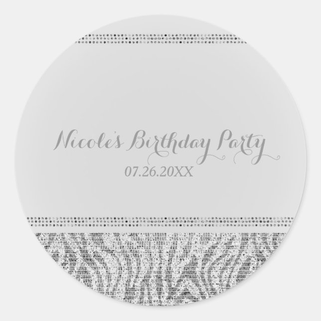 White Zebra Sparkle Sequins Glam Party Favour Chic Classic Round Sticker (Front)