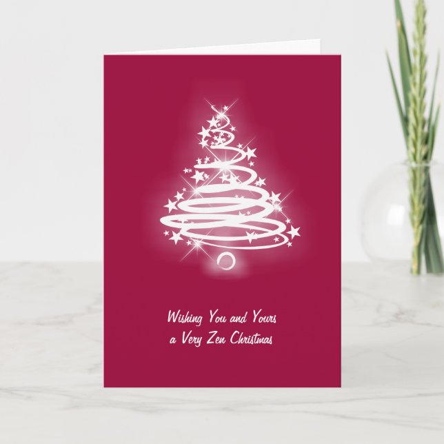 White Zen Christmas Tree Holiday Card (Front)
