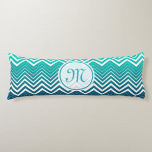 White Zigzag Chevron And Blue Green Background Body Pillow