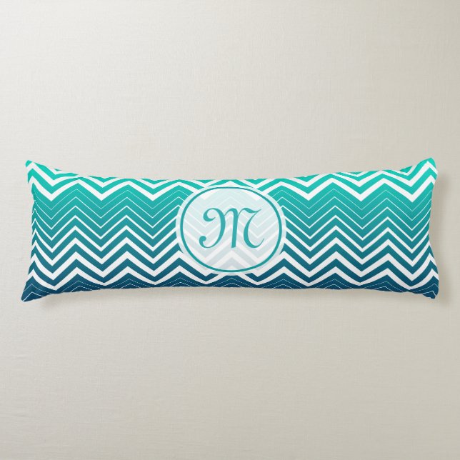 White Zigzag Chevron And Blue Green  Background Body Pillow (Front)