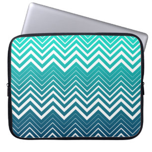 White Zigzag Chevron And Blue Green  Background Laptop Sleeve