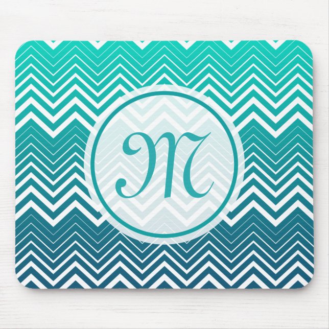 White Zigzag Chevron And Blue Green  Background Mouse Pad (Front)