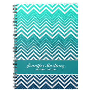 White Zigzag Chevron And Blue Green Background Notebook