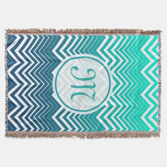White Zigzag Chevron And Blue Green  Background Throw Blanket (Front)