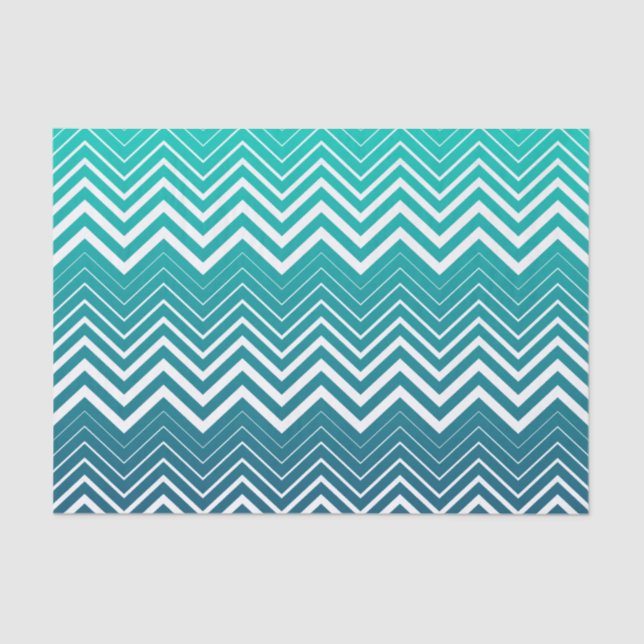 White Zigzag Chevron And Blue Green  Background Tissue Paper (Front)