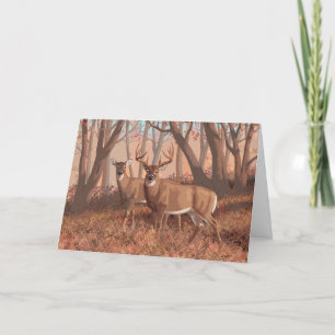 Whitecail Deer In Forest Retro Style Nature Card