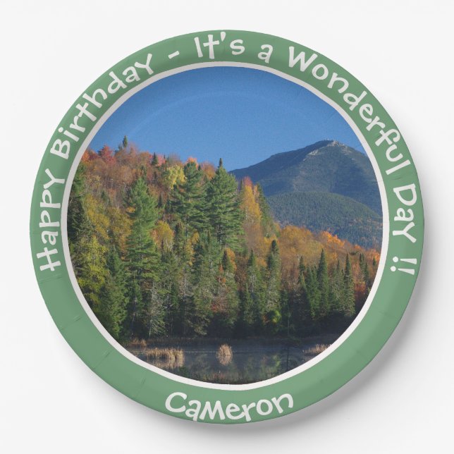 Whiteface Mountain, Adirondack Autumn Party Items Paper Plate (Front)
