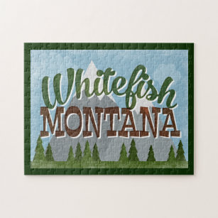 Whitefish Montana Fun Retro Snowy Mountains Jigsaw Puzzle