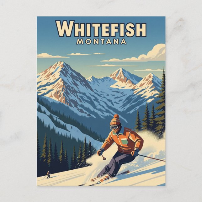 Whitefish Montana Skier Travel Postcard (Front)