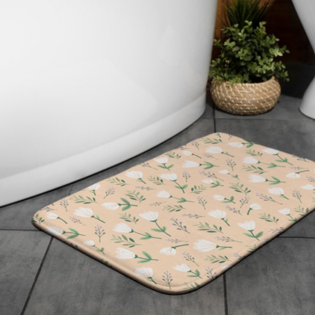 WhiteFloral Scandinavian Bath Mat (Creator Uploaded)