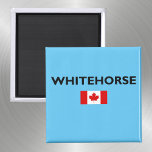 Whitehorse Canada Canadian Flag Light-Colour Magnet<br><div class="desc">Shows the red and white Canadian flag with maple leaf and "Whitehorse" city in black text above the flag.
Souvenir design for northern tourists,  visitors,  travellers,  Whitehorse residents,  residents of Yukon Territory,  Canadians,  Arctic residents,  Canada Day.</div>