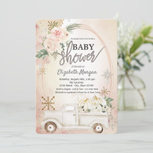 WhitePumpkin Truck,Roses,Snowflakes Baby Shower  Invitation