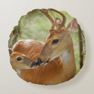 Whitetail Buck And Fawn Bonding Round Pillow