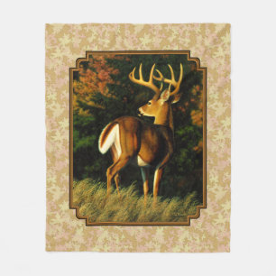 Whitetail Buck Autumn Leaves Fleece Blanket