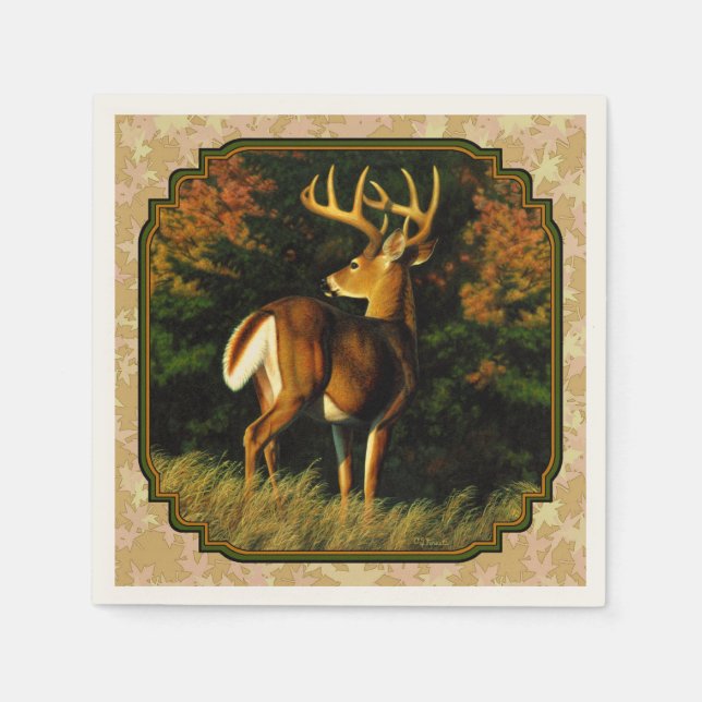 Whitetail Buck Autumn Leaves Napkin (Front)