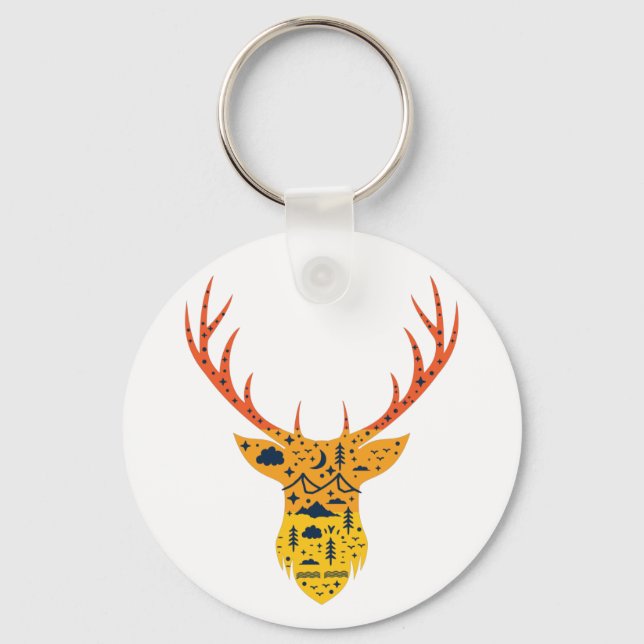 Whitetail Buck Deer Antler Head Hunting Hunter Keychain (Front)