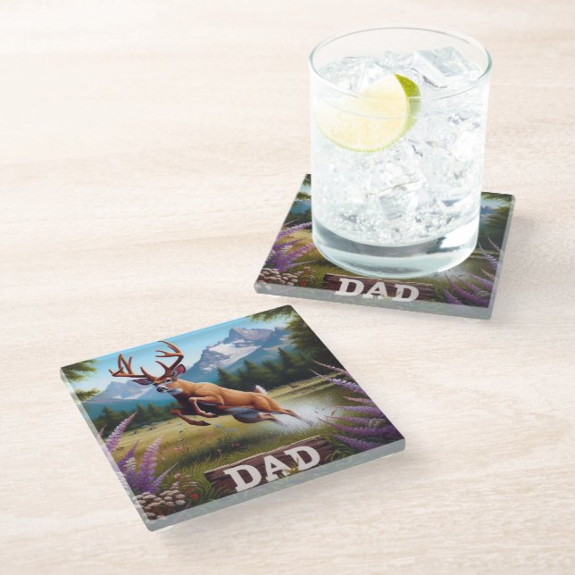 Whitetail Buck Deer Dad Glass Coaster (Angled)