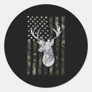 Whitetail Buck Deer Hunting American Camouflage Us Classic Round Sticker