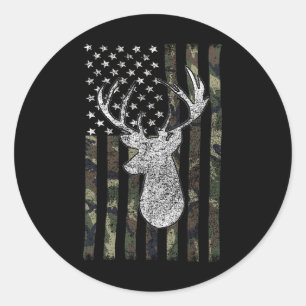 Whitetail Buck Deer Hunting American Camouflage Us Classic Round Sticker