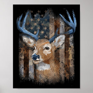 Whitetail Buck Deer Hunting American Flag Buck Hun Poster
