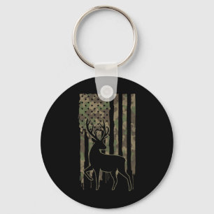 Whitetail Buck Deer Hunting American Flag Camoufla Keychain