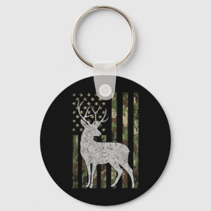 Whitetail Buck Deer Hunting Camouflage Usa Flag 4t Keychain