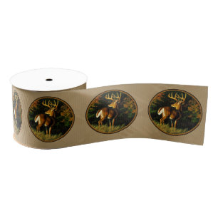 Whitetail Buck Deer Hunting Tan Grosgrain Ribbon