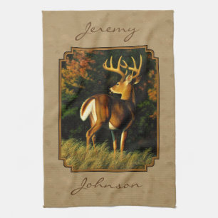 Whitetail Buck Deer Hunting Tan Kitchen Towel