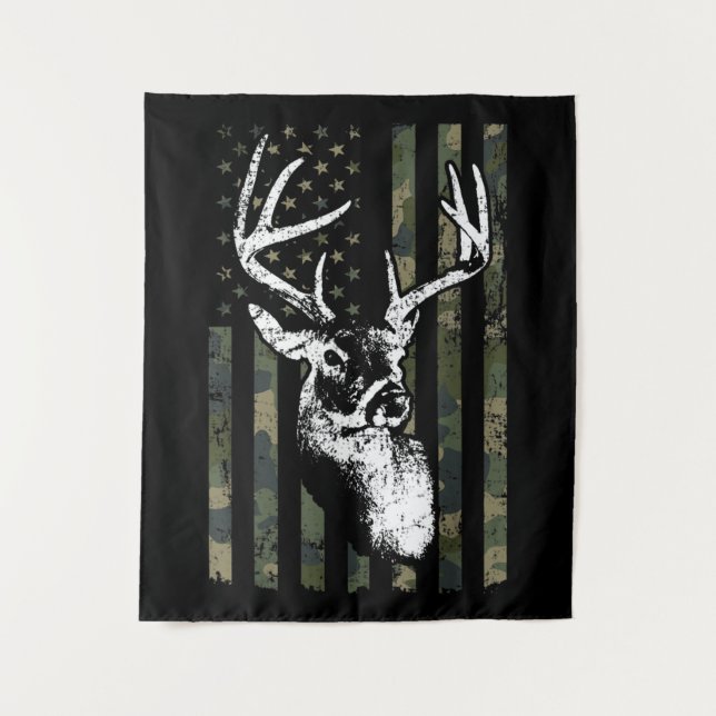Whitetail Buck Deer Hunting USA Camouflage America Tapestry (Front)